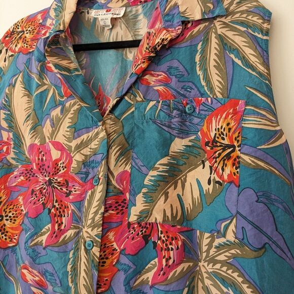 100% silk tropical hawaiian sleeveless top - Picture 3 of 4